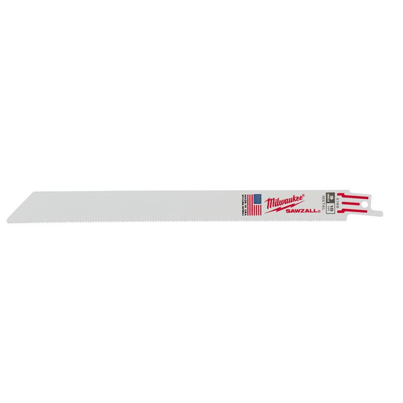 Milwaukee SAWZALL 48-00-5188 Double Duty Straight Back Thin Kerf Reciprocating Saw Blade, 9 in L x 3/4 in W, 18 TPI, Bi-Metal Body, Universal/Toothed Edge Tang